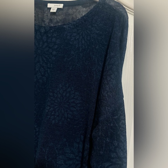 Women’s Pure Jill Linen‎ Blend Navy Blue Floral Sheer Top. Size Medium. - Picture 2 of 5